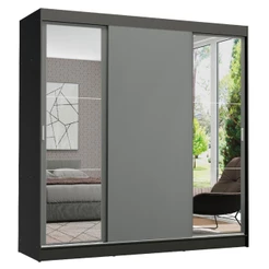 Guarda-roupa Madesa Reno 3 Porta Correr Espelhos Preto Cinza