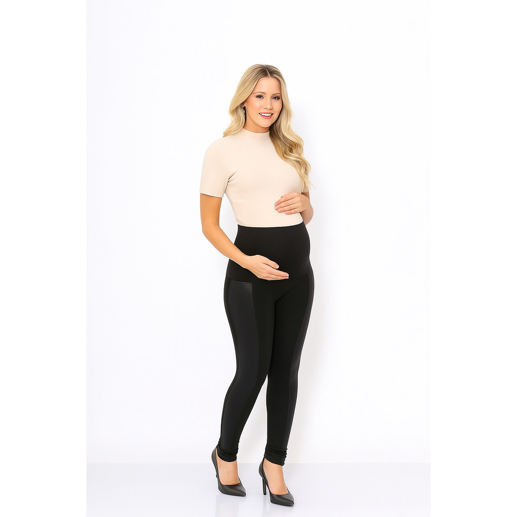 Calça Legging Montaria Maternidade  Cirrê Gestante Cós Alto Calça Sustenta Barriga Para Grávida