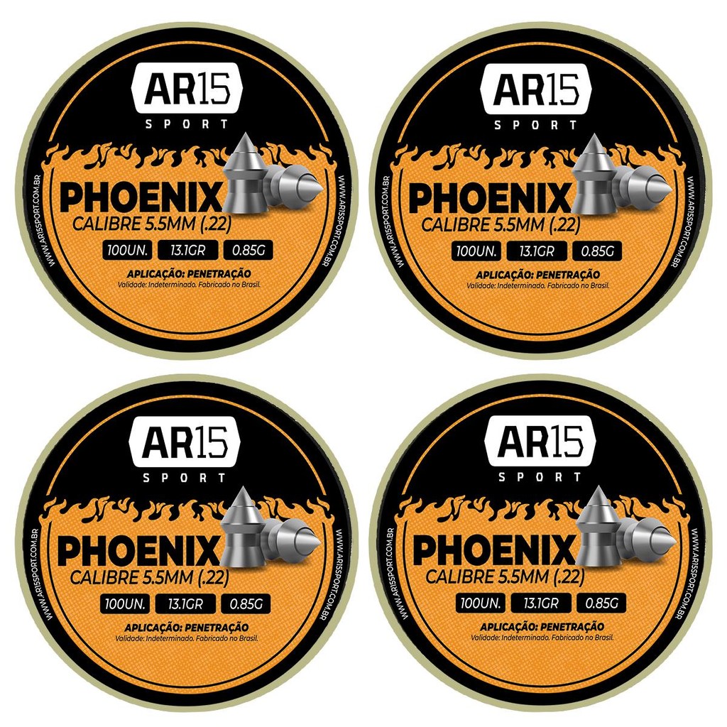 Chumbinho Carabina de Pressao 5.5mm 400un 13.1gr Phoenix