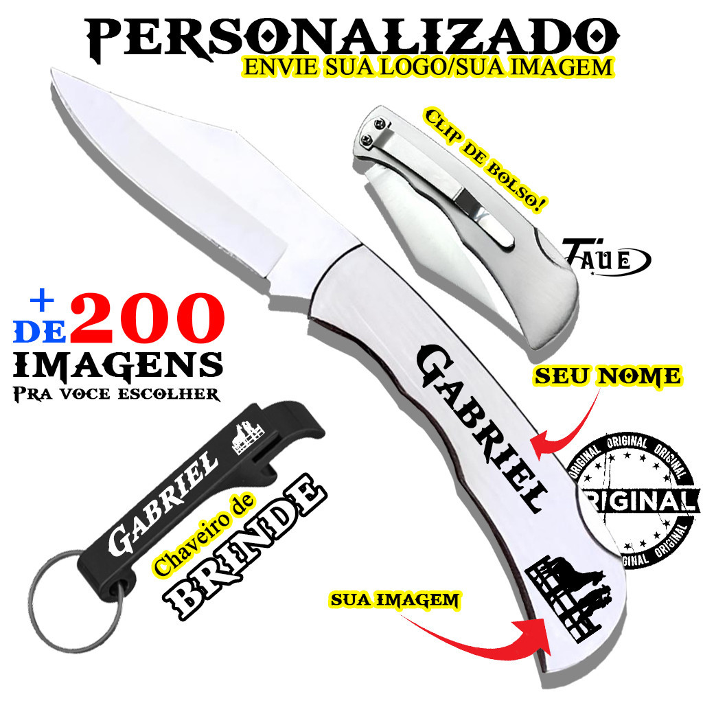 Canivete Inox Personalizado Com Presilha Cilp Bolso Brinde Abridor Garrafa Seu Nome Envio Imediato