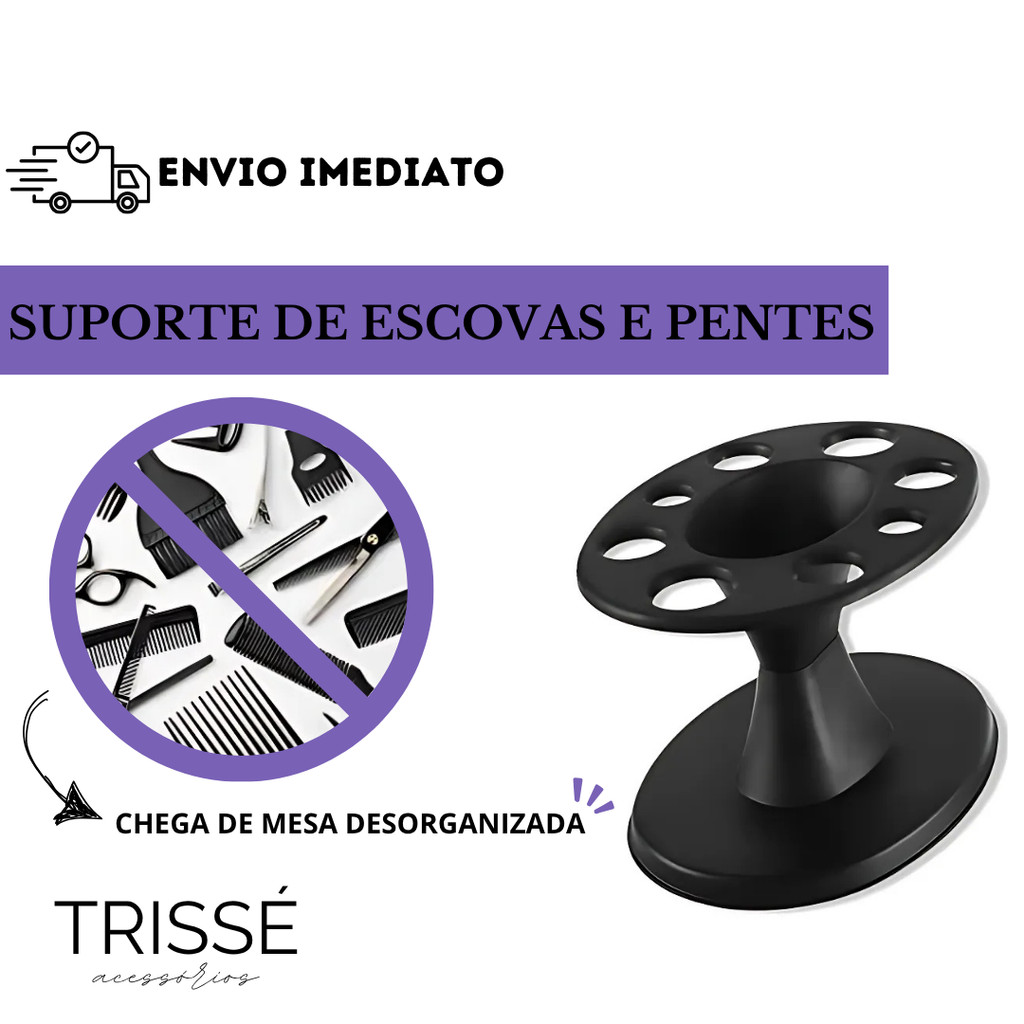 Suporte de Escovas e Pentes Tesoura Trissé Organização Profissional de Bancada Cabelo Porta Escova