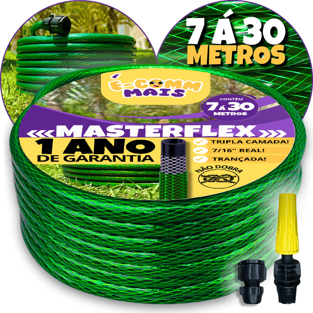Mangueira de Jardim Trançada 7/16 (Kit Completo) - 7m à 30m -Trançada Flexível Resistente Não Dobra em Oferta na Shopee