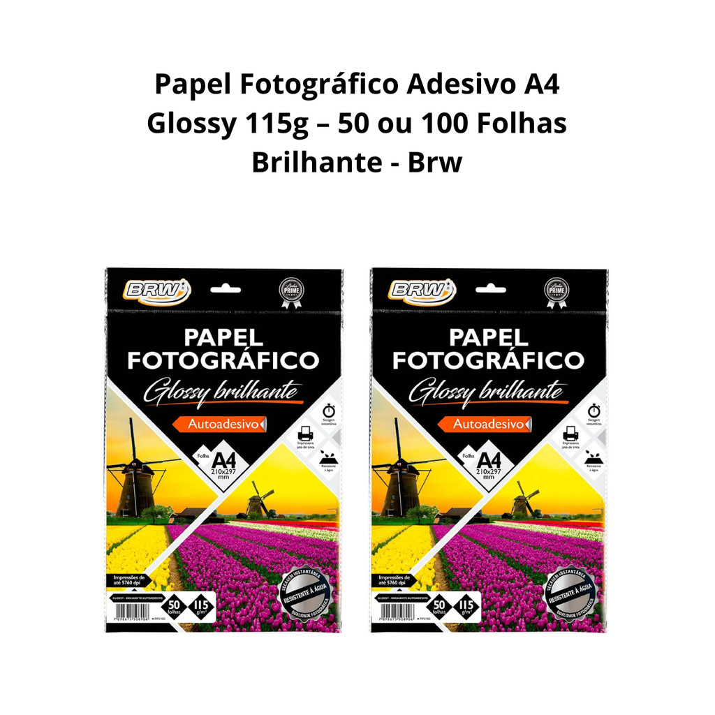 Papel Fotográfico Adesivo A4 Glossy 115g - Brw com 50 ou 100 Folhas Brilhante em Oferta na Shopee