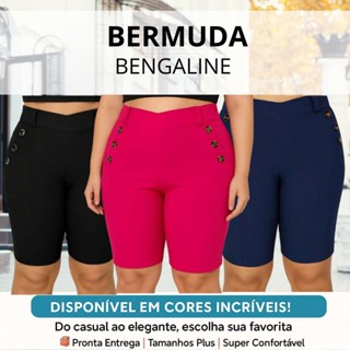 Bermuda Plus Size Social com Botões no Bolso em Bengaline Premium em Oferta na Shopee