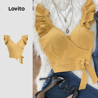 Lovito Regata Casual Amarela Com Laço Liso Primavera/verão Para Mulheres L134ED297 em Oferta na Shopee