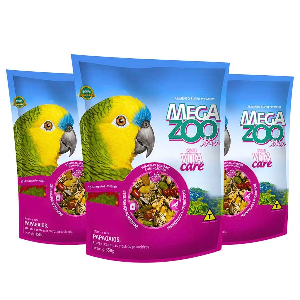 Kit 3 Ração para Papagaio - 350g Mix Megazoo em Oferta na Shopee