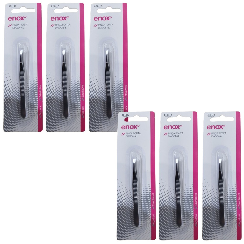 Kit 6 Pinça Design Sobrancelha Ponta Diagonal 673 - Enox