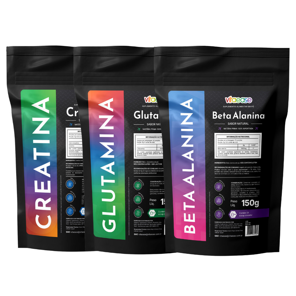 Creatina, Glutamina e Beta-Alanina em Pó 150g | Suplemento Alimentar | Blend Vitaease
