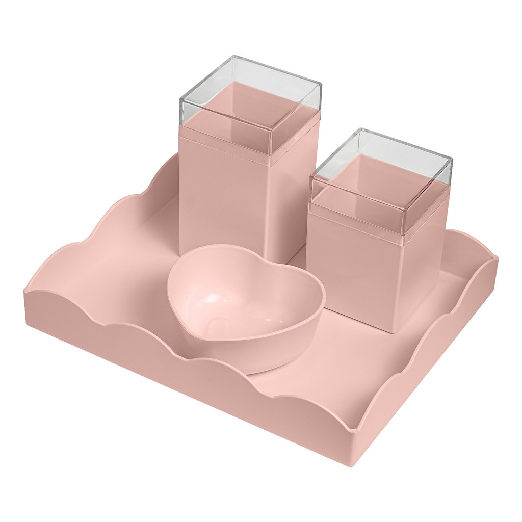 Kit Higiene Bebê 4 Peças Rosa Nuvem Acrílico Personalizável