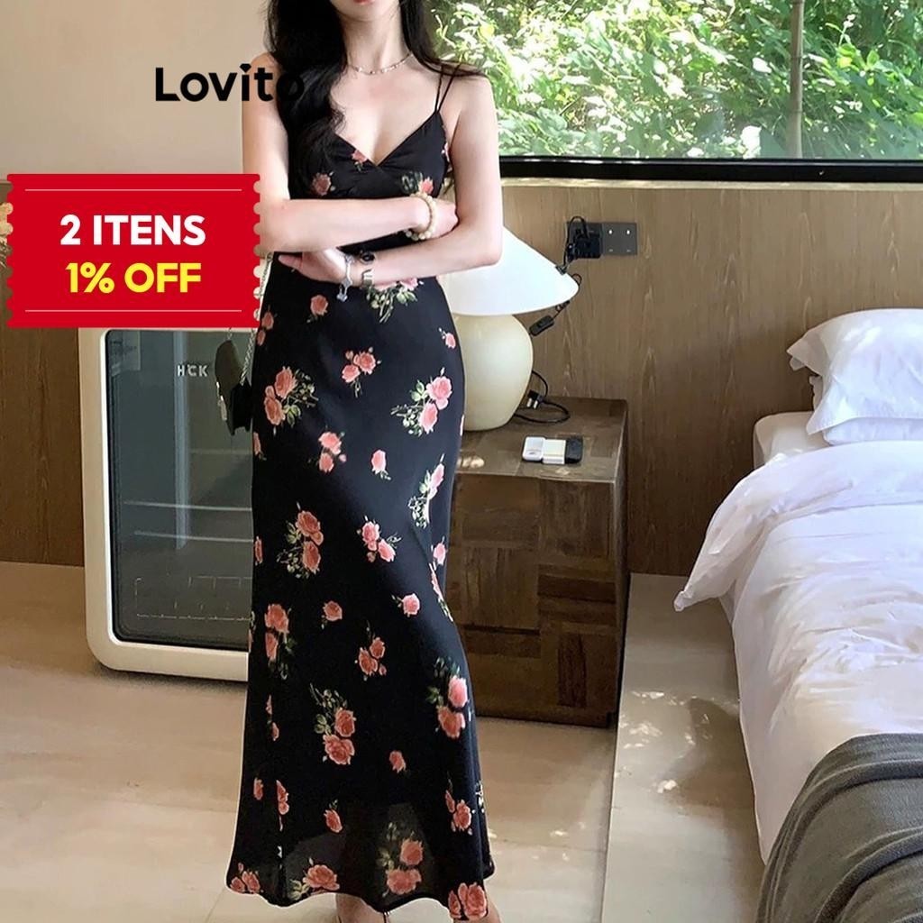 (Trendy) Lovito Vestido Casual Floral Com Ombro Frio Para Mulheres L99ED227 - Women Clothes