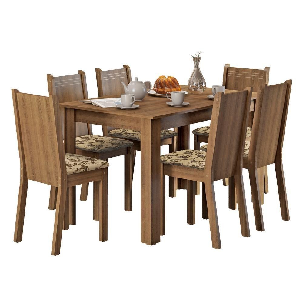 Sala de Jantar Maris Mesa Tampo de Madeira 6 Cadeiras Madesa em Oferta na Shopee