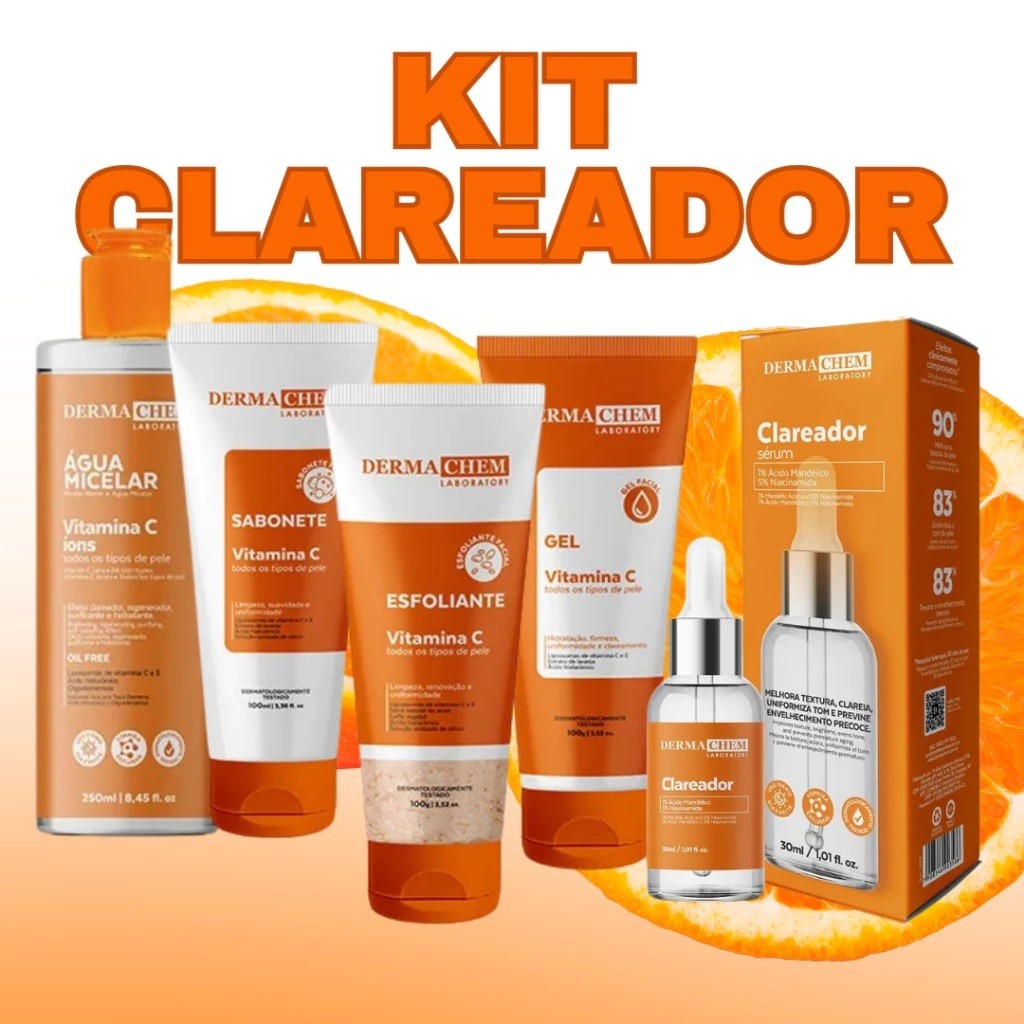 Kit skincare limpeza de pele clareador vitamina c em Oferta na Shopee