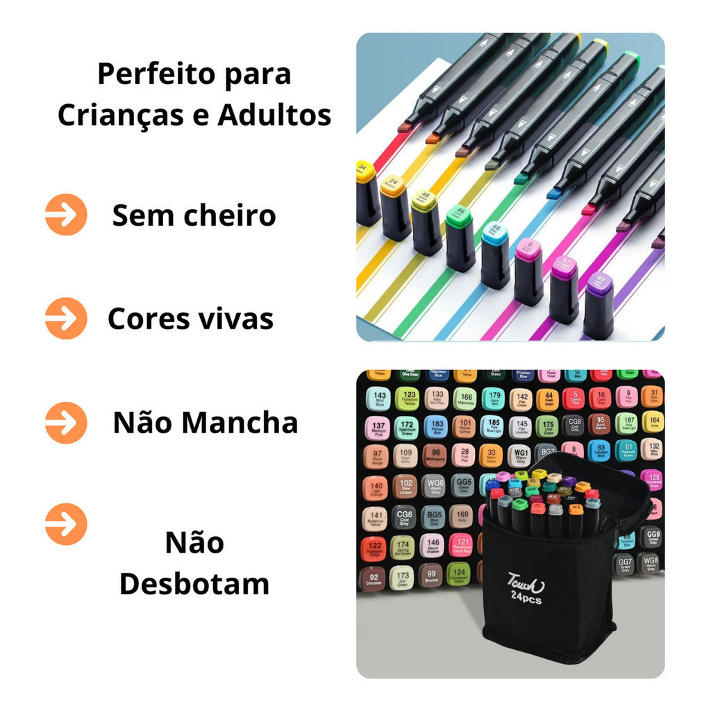 Profissional Canetinha Pintura Kit 24 Pç Ponta Dupla + Estojo
