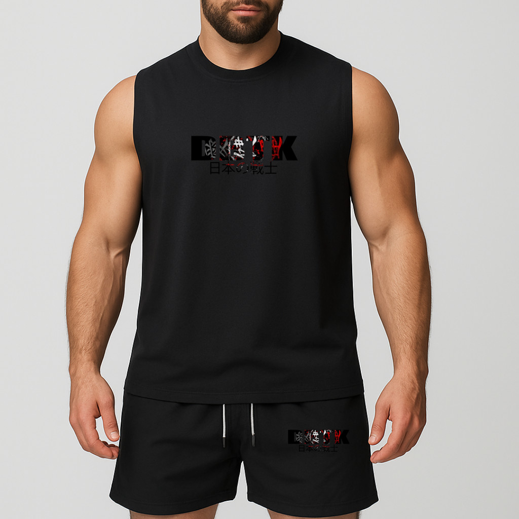 conjunto regata oversized e short de tactel de academia másculino estampada dbtk escrito japones