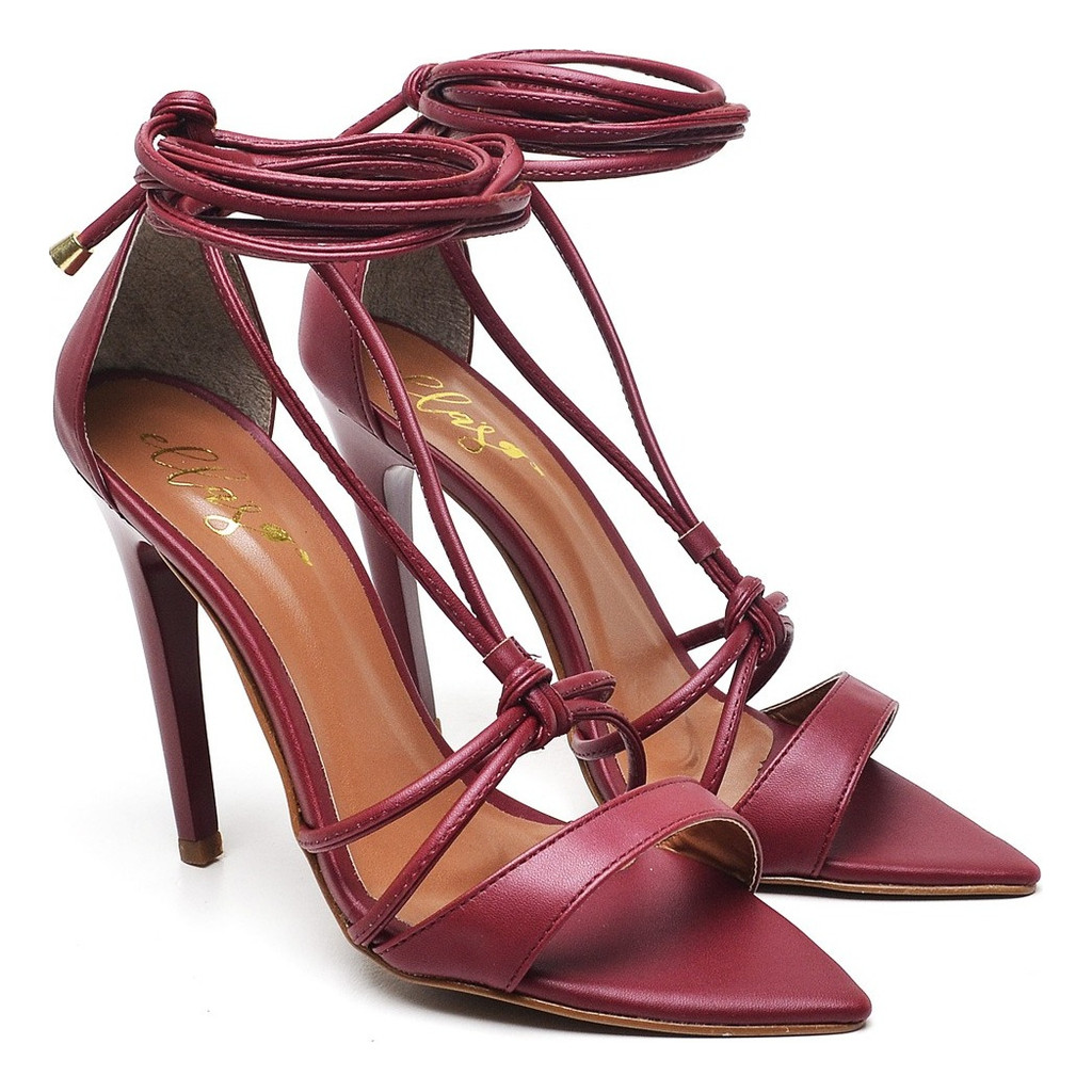 Sandália Feminina Amarração E Tiras Salto Alto 11 Cm Conforto Elegante Bico Folha Gladiadora Festas Formatura Trabalho