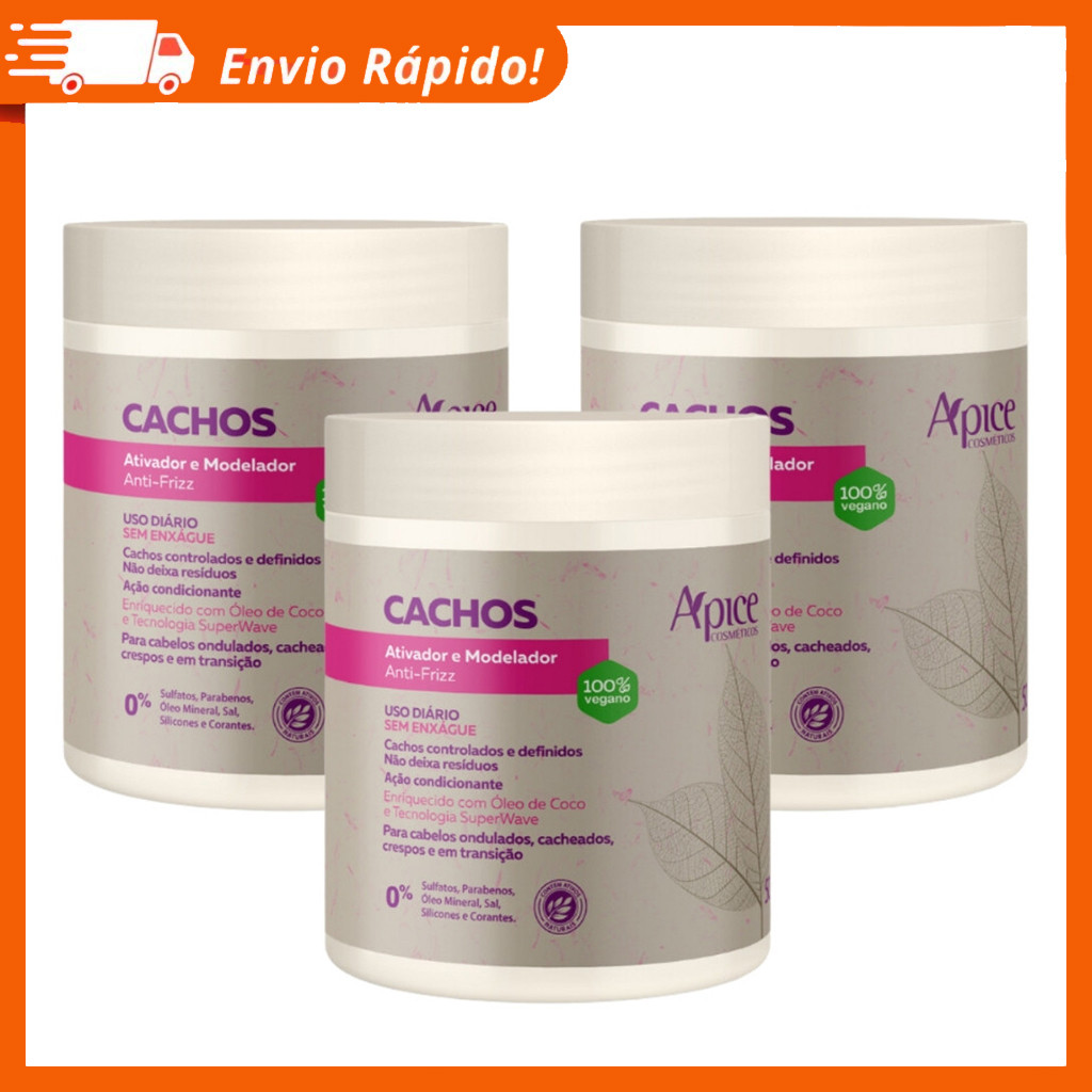 Kit Apse 3 Ativador E Modelador De Cachos Anti Frizz Creme De Pentar Uso Diario - Apice
