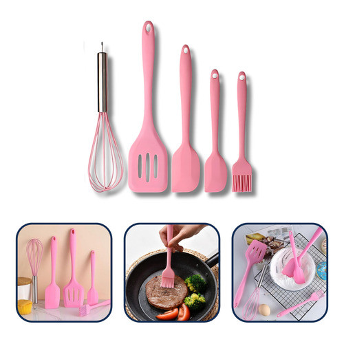 Kit Conjunto Utensílios Cozinha Silicone 5 Pç Fue Resistente