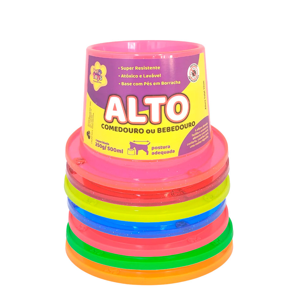 Comedouro ou Bebedouro Alto Antiformiga Pet Toys 250g/500ml - Varias Cores Disponíveis