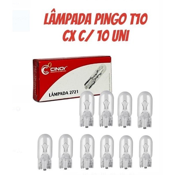 Kit lampada T10 halogena Pingo esmagada 12v/5w cinoy - cx c/10uni em Oferta na Shopee