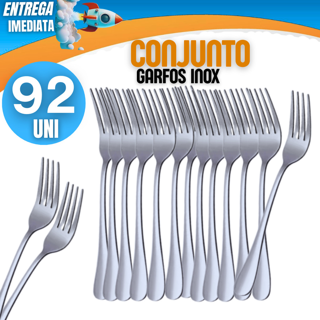 Conjunto 92 Garfo Aço Inox Grande Luxo Cozinha Bar Restaurante Buffet Faqueiro Hotel Churrasco Profissional Doméstic