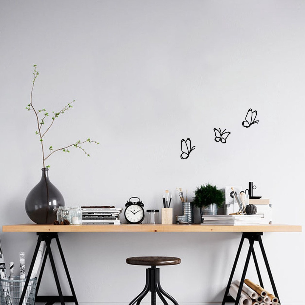 KIT COM 3 Apliques Vazados Borboletas Delicadas em MDF Preto 3mm Decoração Sala Quarto Promoção em Oferta na Shopee