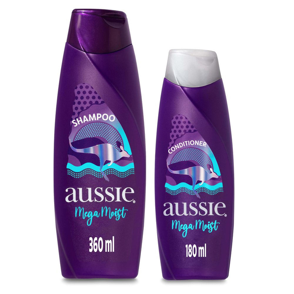 Kit Shampoo Aussie Mega Moist Super Hidratação 360ml e Condicionador 180ml - Beauty