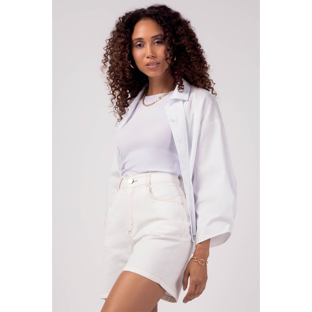 Shorts Feminino de Sarja Moderno Marialícia Bege - Women Clothes