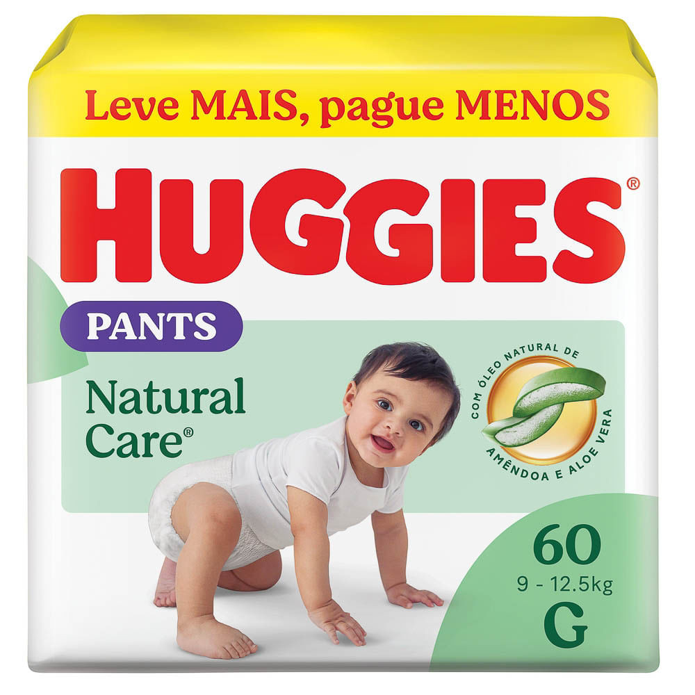 Fralda Roupinha Huggies Natural Care Tamanho G Pacote Hiper 60 Unidades Descartáveis - Mom & Baby