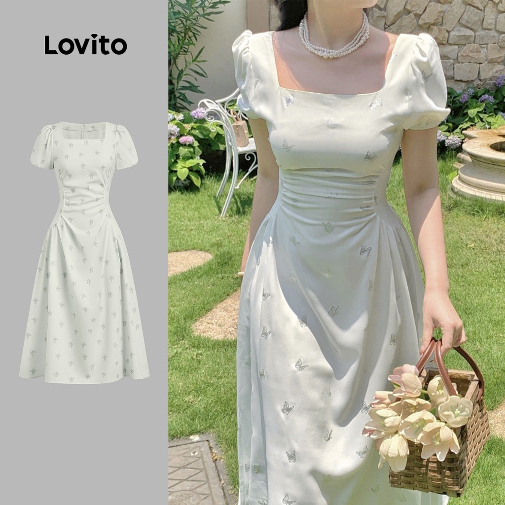 Lovito Vestido Elegante com Pregas para Primavera/verão para Mulheres L142LD222 - Women Clothes