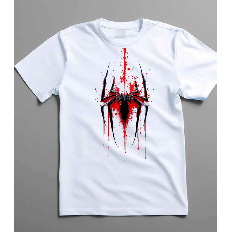 Camiseta Masculina Unissex Spider Venom Splash  Estampa Aranha Vermelha e Preta