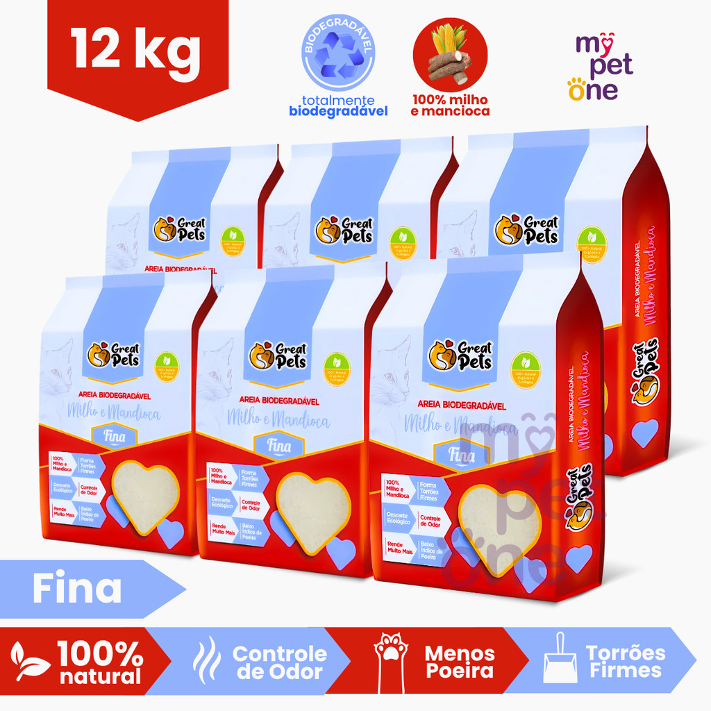 Kit 6 Areia Biodegradável Fina Great Pets - 2 Kg em Oferta na Shopee