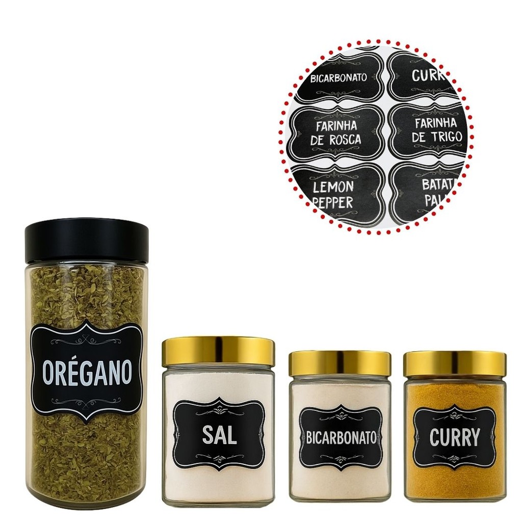 50 ETIQUETAS ADESIVO PRETO PARA MANTIMENTOS VINIL ( ADESIVA ) em Oferta na Shopee