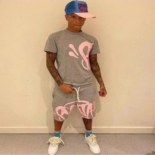 conjunto central cee syna camiseta short moleton Moda de Rua Moda de Rua Hip Hop Suit Men 2025