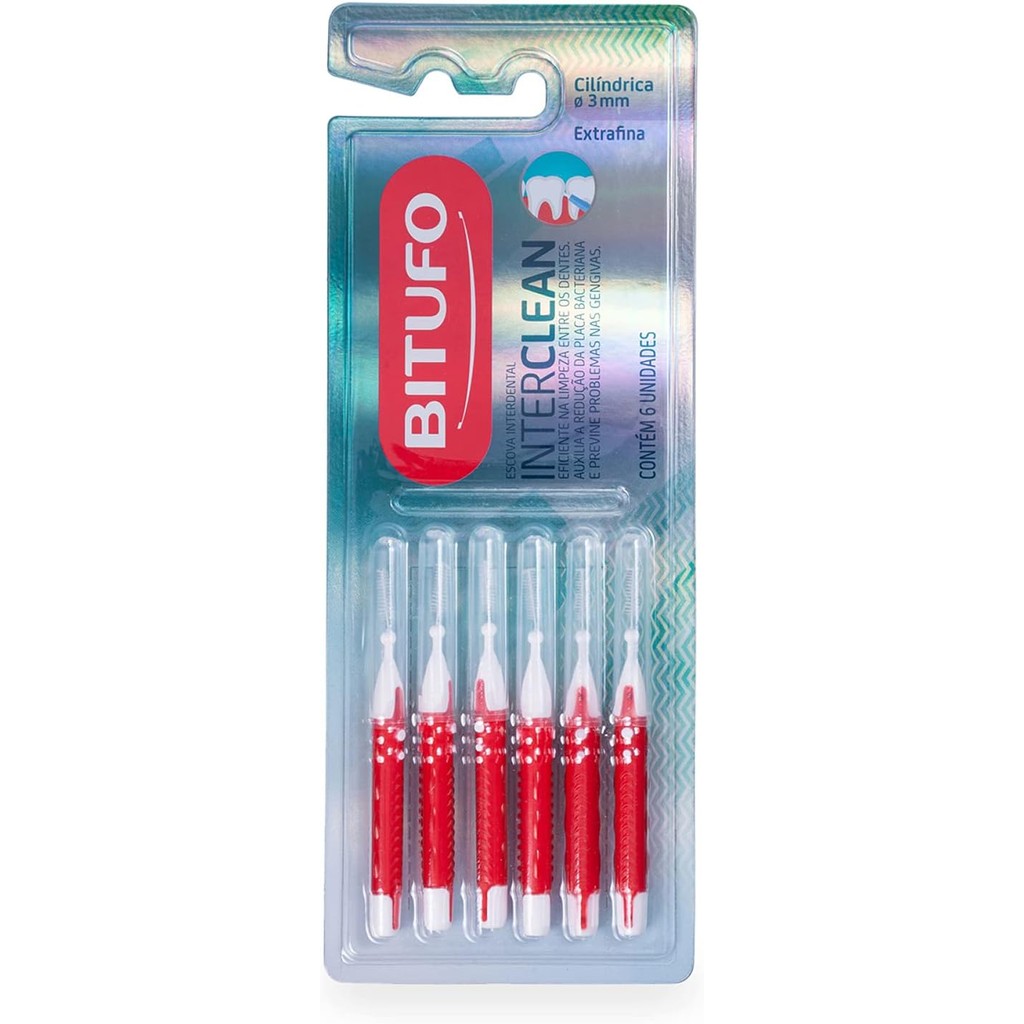 Escova Dental Bitufo Interdental Extra Fina Cilíndrica Com 6 Unidades em Oferta na Shopee