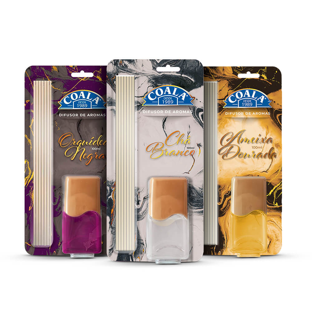 Kit 3 Difusores Coala - Chá Branco + Ameixa Dourada + Orquídea Negra