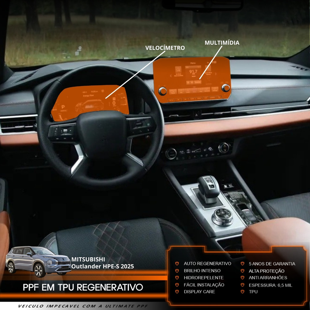 Película PPF Proteção Kit Velocímetro Multimídia Mitsubishi Outlander HPE-S 2025 Transparente TPU Anti Risco