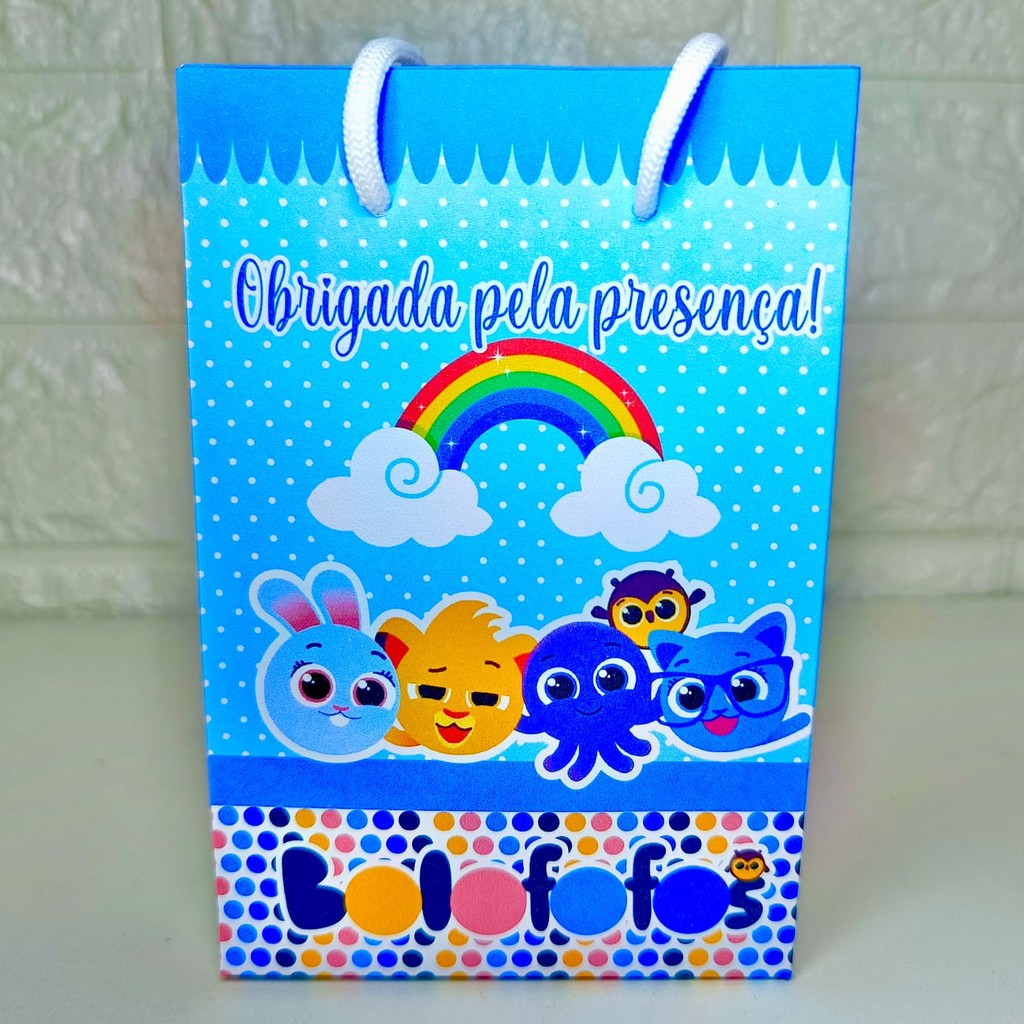 PEGUE E MONTE  Sacolinha Pequena Personalizada BOLOFOFO AZUL Lembrancinha Festa Infantil  Sacola Surpresa Bolsinha