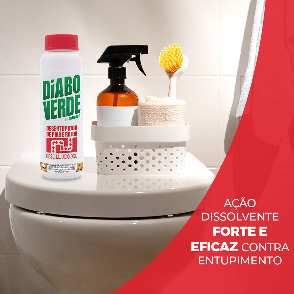 Kit 3 Desentupidor Granulado Ação Rápida Diabo Verde Para Vaso Pia Ralo Sanitário Potente Canos 300g Privada