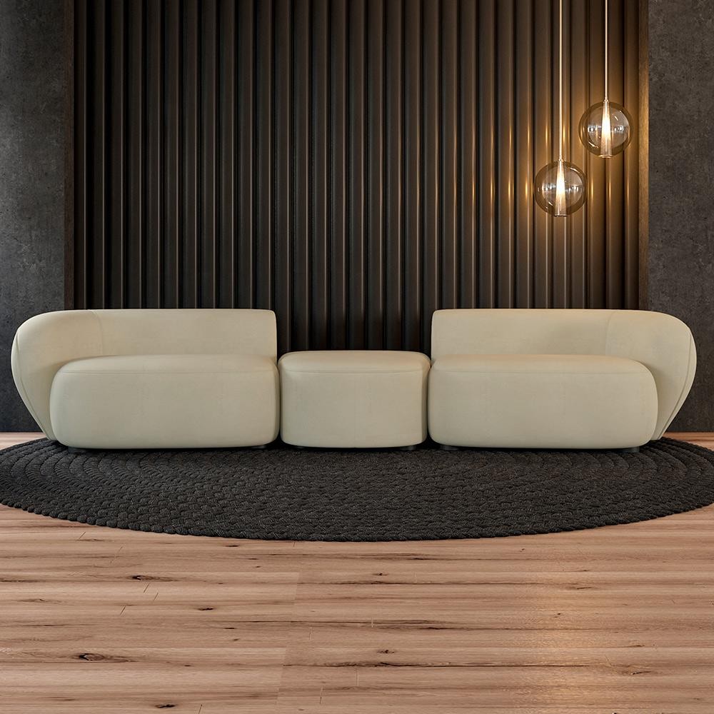 Sofá Versátil Sala de Estar Egito 342cm Modulado Veludo Bege G52 - Gran Belo