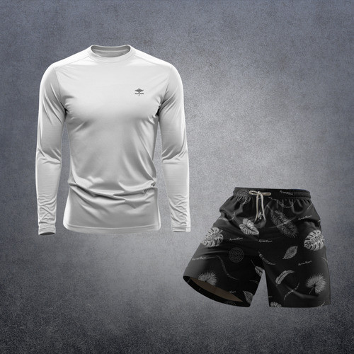 Conjunto Camiseta Manga Longa Dry Fit Short Tactel Estampado