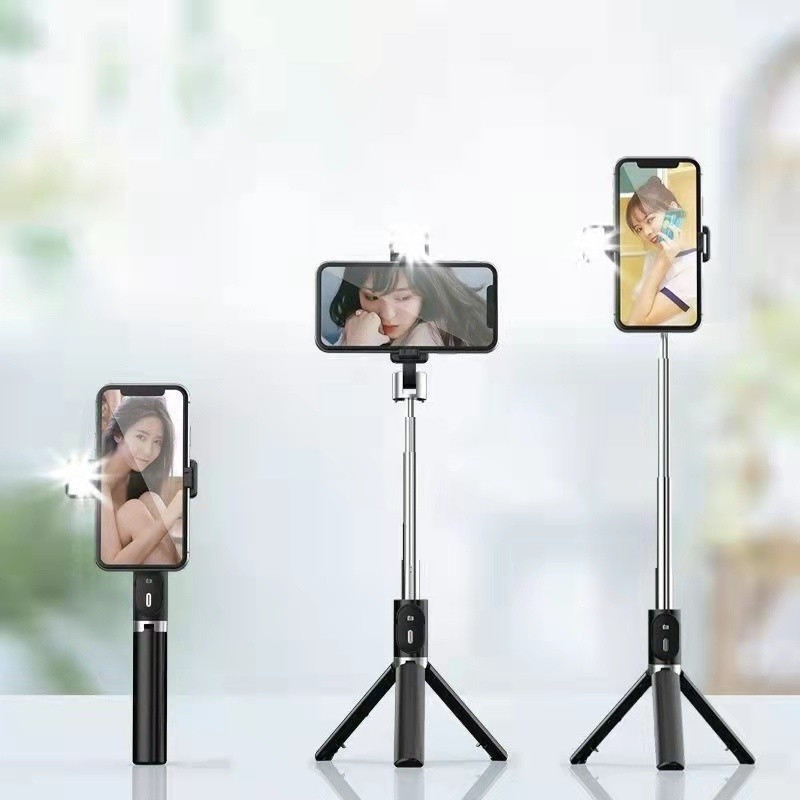 Bastão Pau de selfie Tripé Retrátil Com Luz LED Controle Bluetooth Celular MING