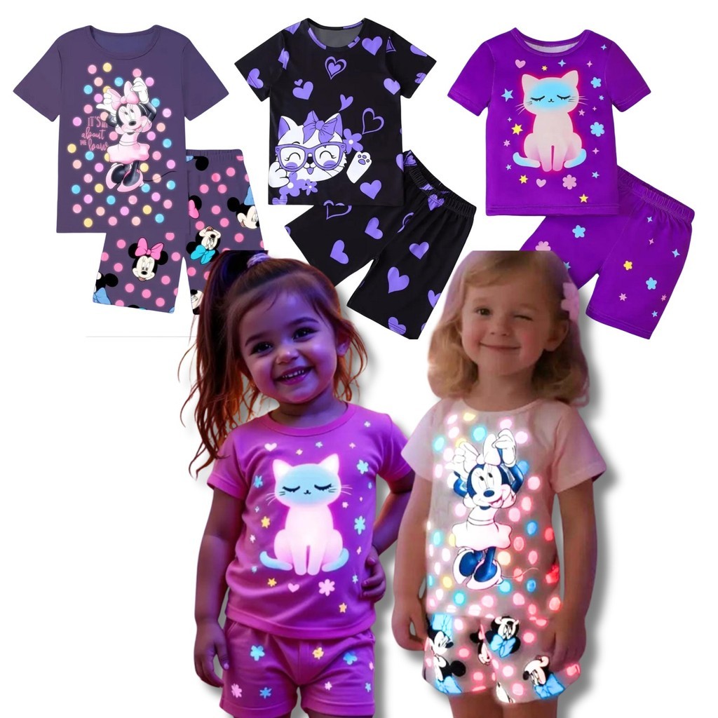 Kit 2 Peças Pijama Sortido 1 Conjunto Infantil Menina Brilha no Escuro Verão tam 02 ao 10