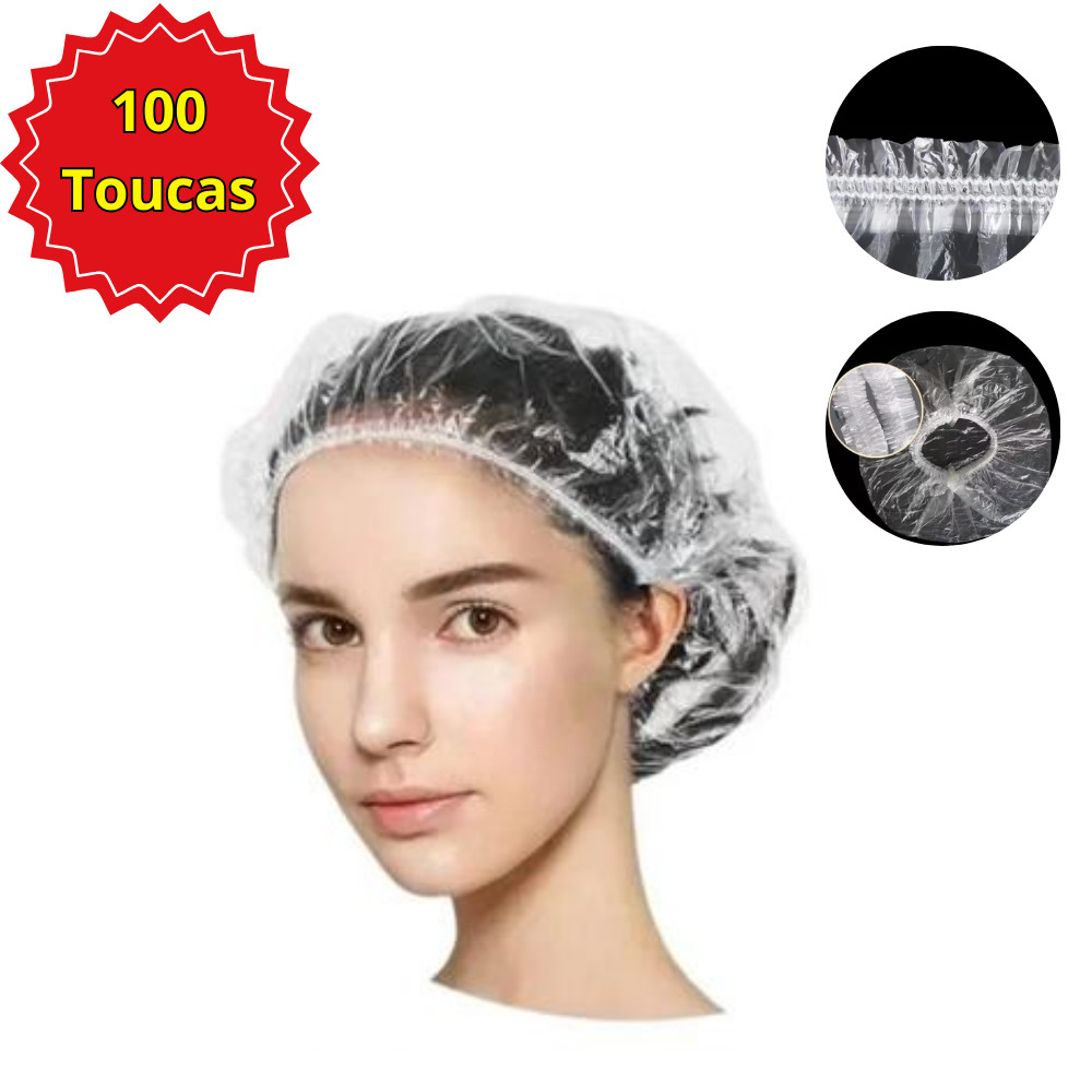 Kit 100 Touca Plástica Descartavel para Banho e Amaciamento