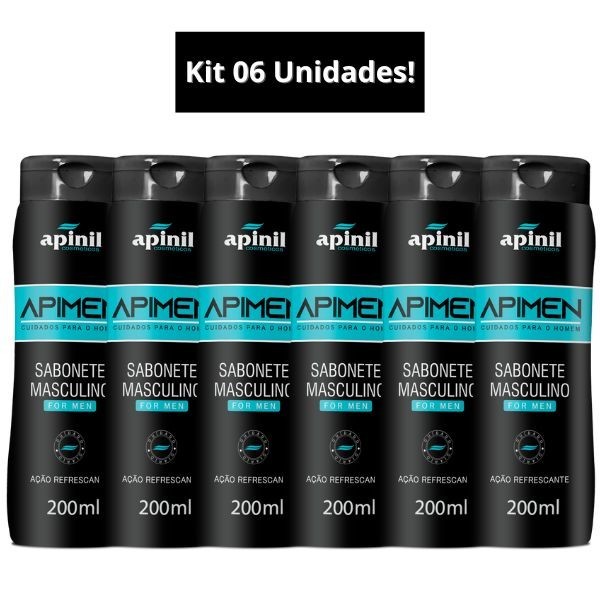 Kit Com 6 Unidades Sabonete Liquido Masculino APIMEN 200mL APINIL
