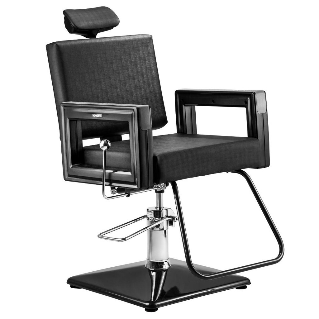 Cadeira Maquiagem Barbeiro Cabeleireiro Hidráulica Encosto Reclinável Preta Black Square Dompel - Home & Living