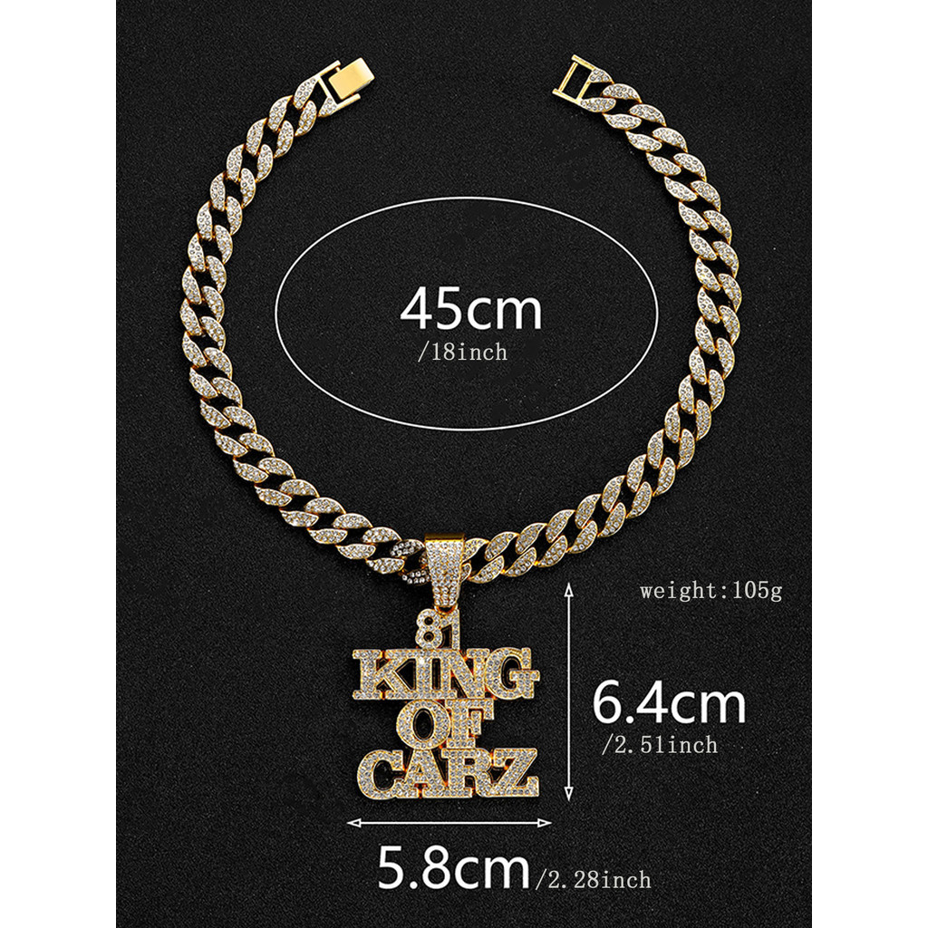 [Must for trendy people] New product 81king of carz full diamond pendant rap Cuban chain men's necklace fashionable trend popular light luxury abstract