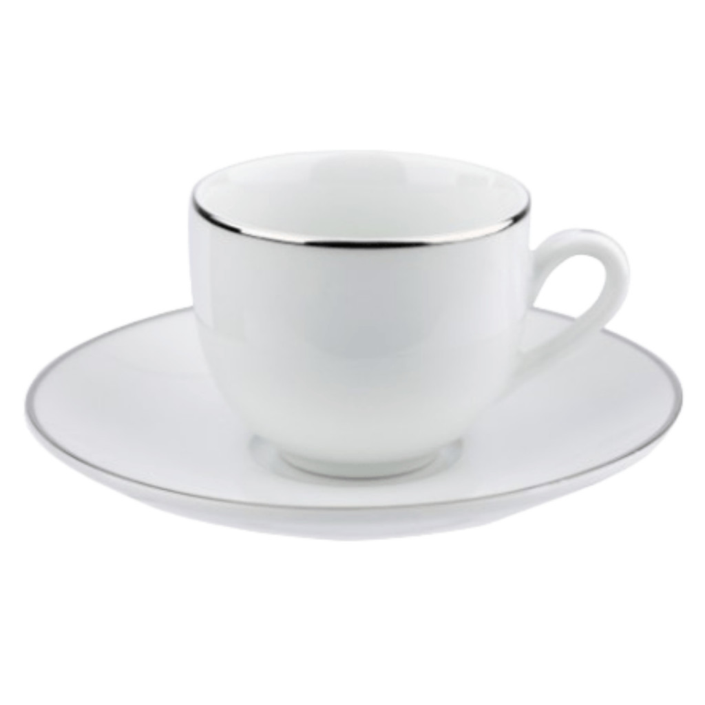 Xicara De Café Com Pires Porcelana Borda Prata 90ml Luxo Legacy Silver Mesa Posta em Oferta na Shopee