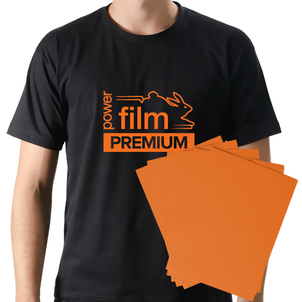 Filme de Recorte Power Film Premium A3 Laranja - 5 Folhas adesivo para roupa termocolante , adesivo termocolante , adesivo termocolante para tecido , termocolante para roupa , termocolante para tecido