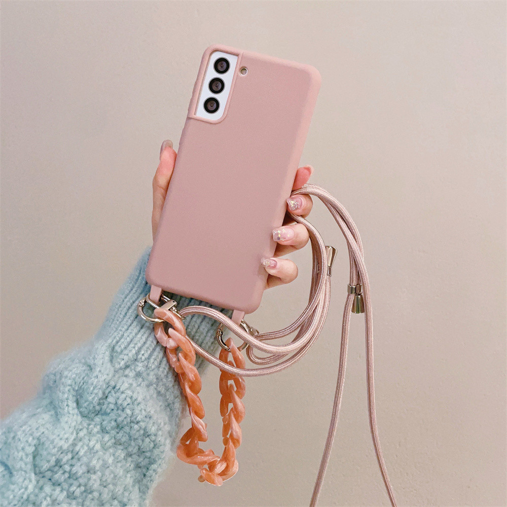 Capa Macia Para Telefone Samsung Galaxy S24 S22 Ultra S23 FE A05 A05S A15 A25 A35 A55 Lanyard Ajustável
