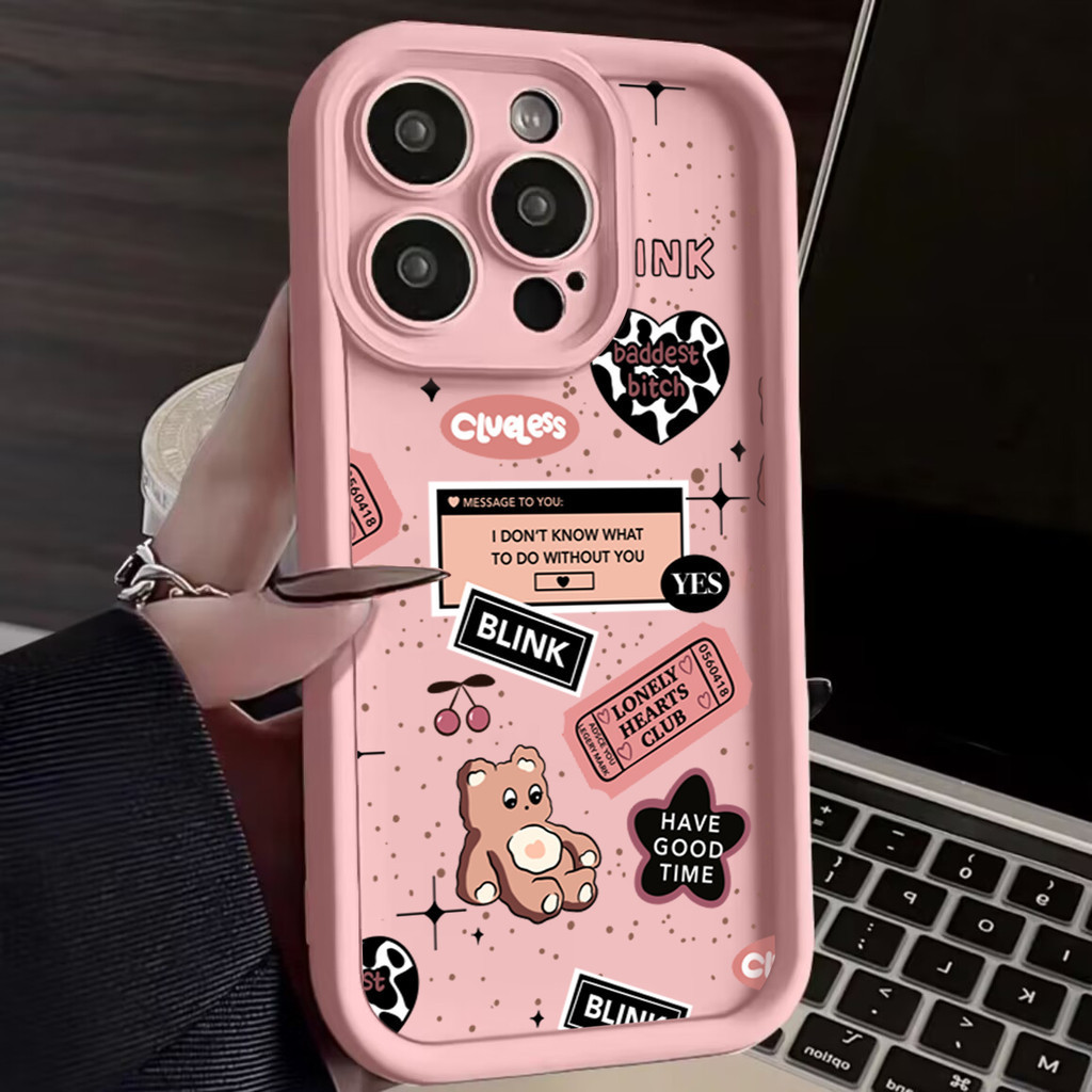 Capa De Silicone Macia À Prova De Choque De Ursinho De Doce Para iPhone 16 11 12 13 14 15 Pro Max XR X XS 7 8 Plus SE 2020 13 12 Mini Urso De Cerejas Fofo Grafite em Oferta na Shopee